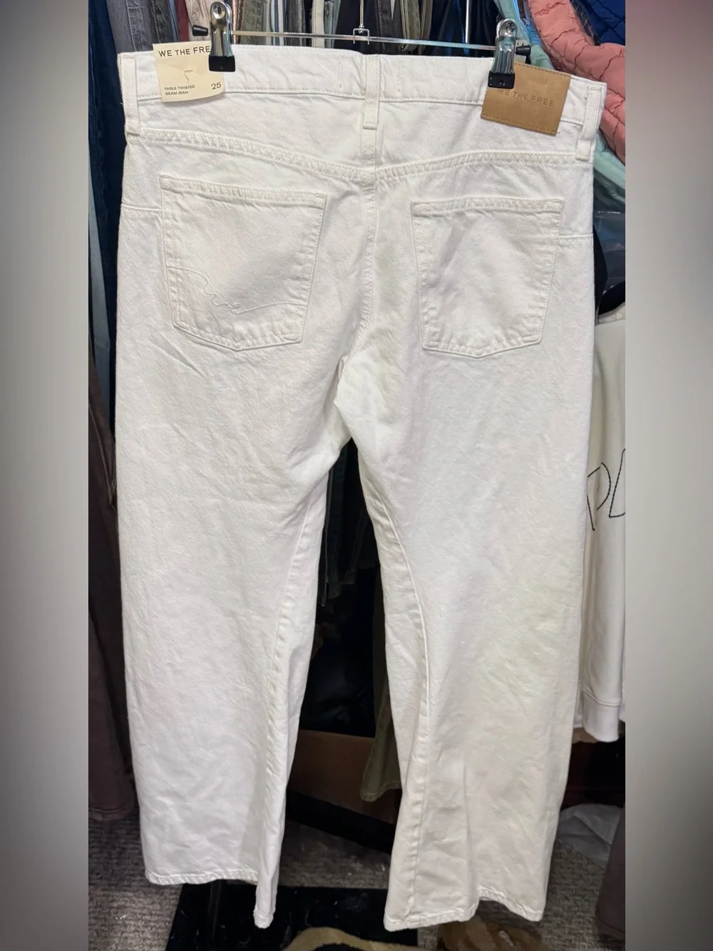 NWT Free People We The Free Fable Low-Rise Twisted Bowed Jeans - White - 25S